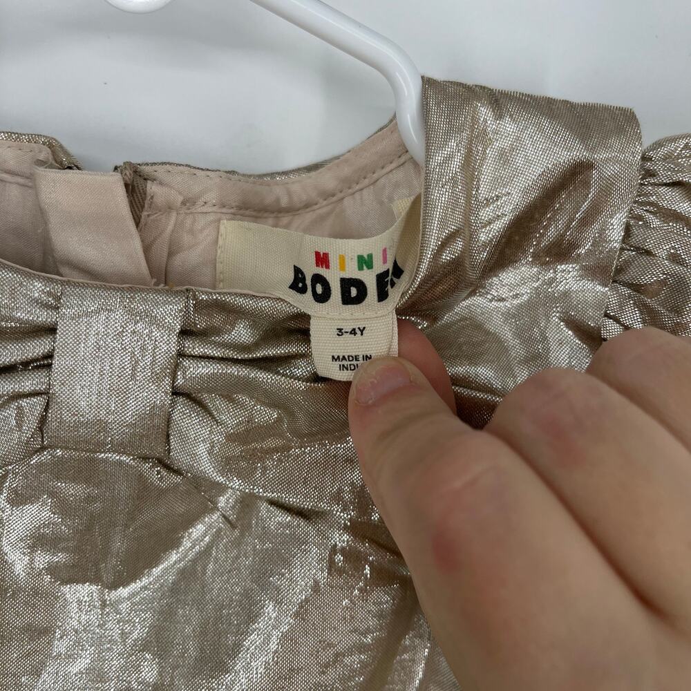 Boden Gold Metallic Party Dress Bow Collar Puff Sleeve Girls 3-4Y - Picture 4 of 6